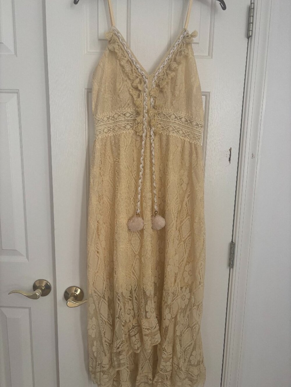 Cupshe Maxi Sundress - Yellow Lace with Boho Crochet Tassel - Picture 1 of 5